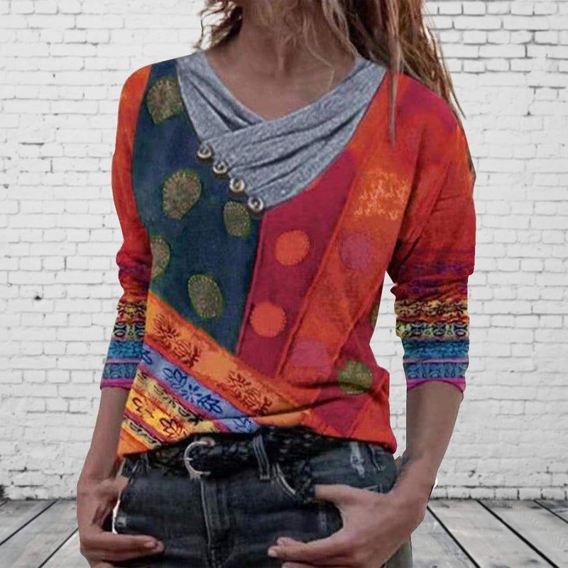 woobles Womens Sweatshirts for Ladies Tie Dye Printed Embroidery Collar Tunic Gradient Blouses Long Sleeve Pullovers - Image 2